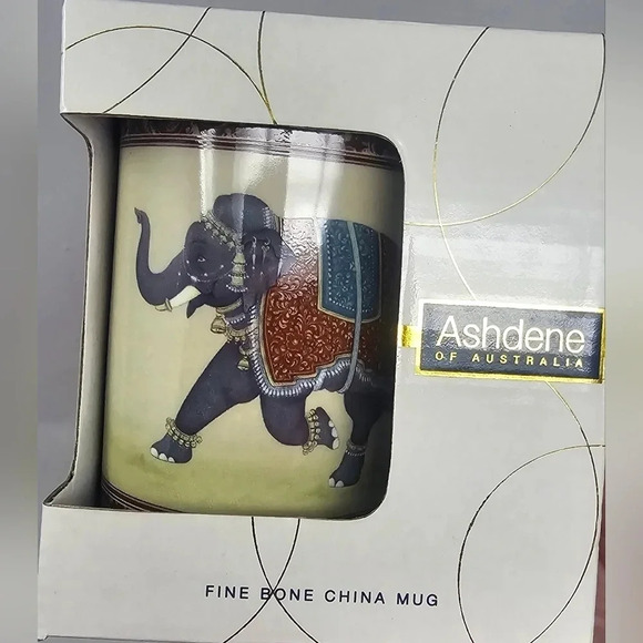 Ashdene Australia Indian Elephant Bone China Mug NIB Elephant Lover 🩷🖤 - Picture 4 of 11